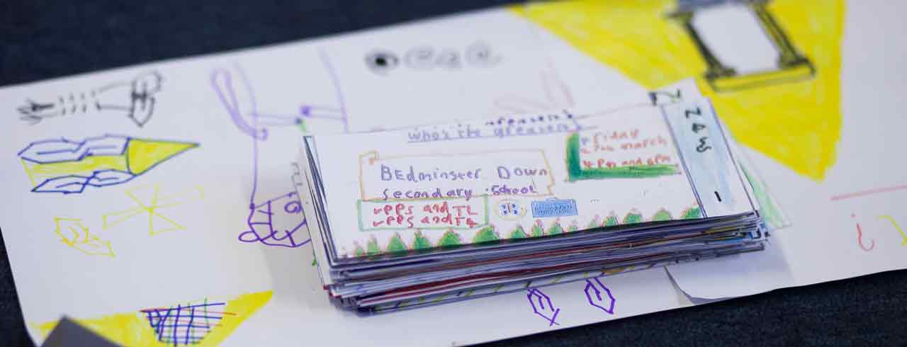Tickets for Play in a Week performances at Bedminster Down School, designed by pupils