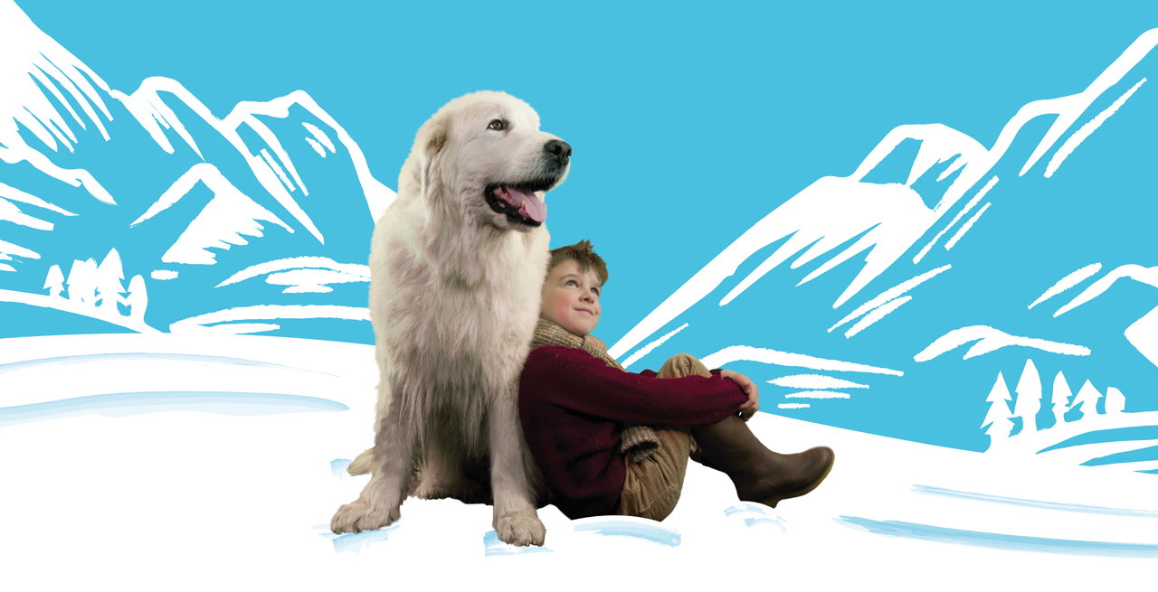 Belle & Sebastien image - a six-year-old boy and a Pyrenean Mountain Dog.
