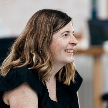 A photo of Artistic Director Lizzy Stephens in an R&D session. Photo by Edward Felton.