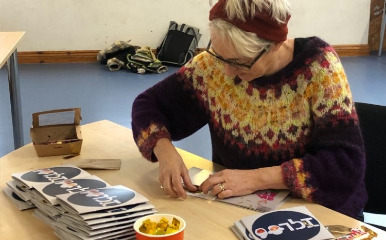 Edwina adding some final personal touches to the books in our studio.